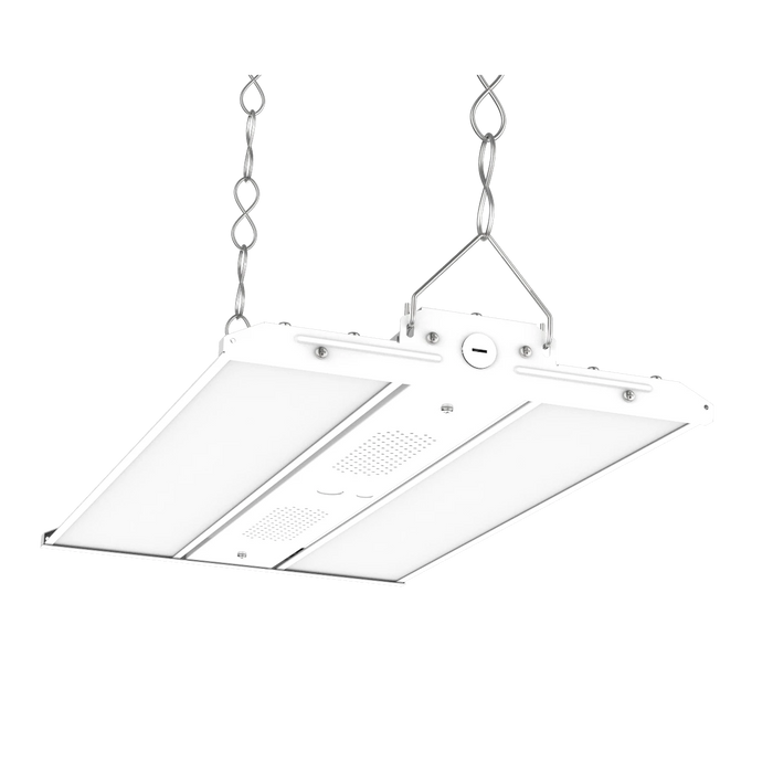 2 Pack | 1x4 Linear LED Highbay Fixture | 250/270/300W | Max. 45,000 Lumens | 5000K | 80+ CRI | 120-277V | IP44 Rated | White Finish
