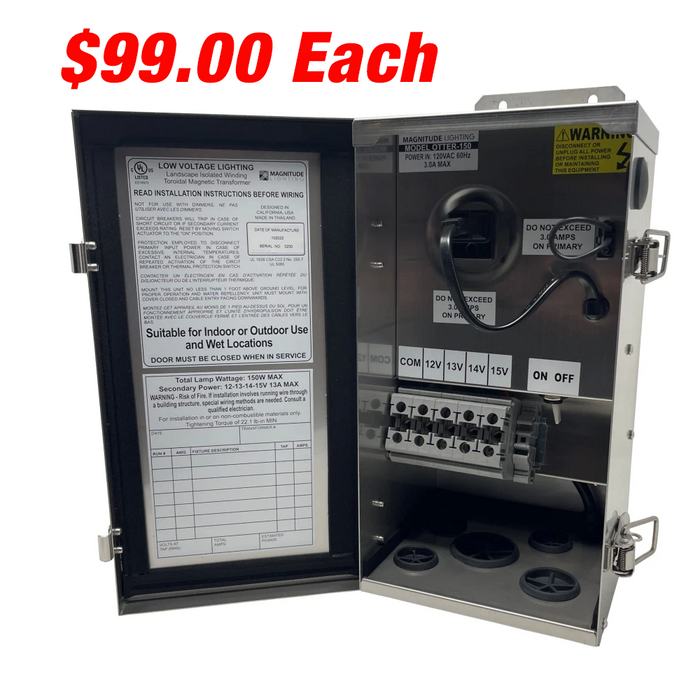 4 Pack | Landscape Lighting Transformer | 300W | 12/13/14/15VAC Output | Stainless Steel Housing | IP65 Rated