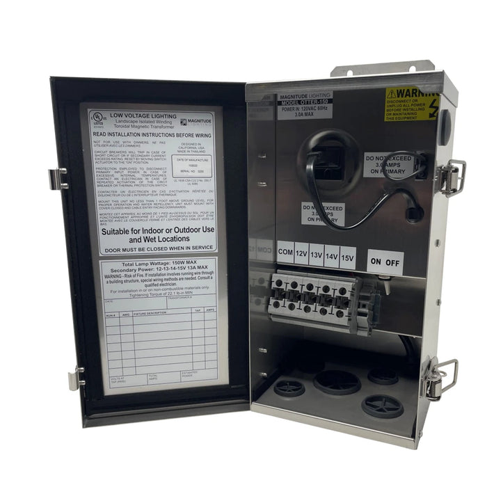 4 Pack | Landscape Lighting Transformer | 150W | 12/13/14/15VAC Output | Stainless Steel Housing | IP65 Rated