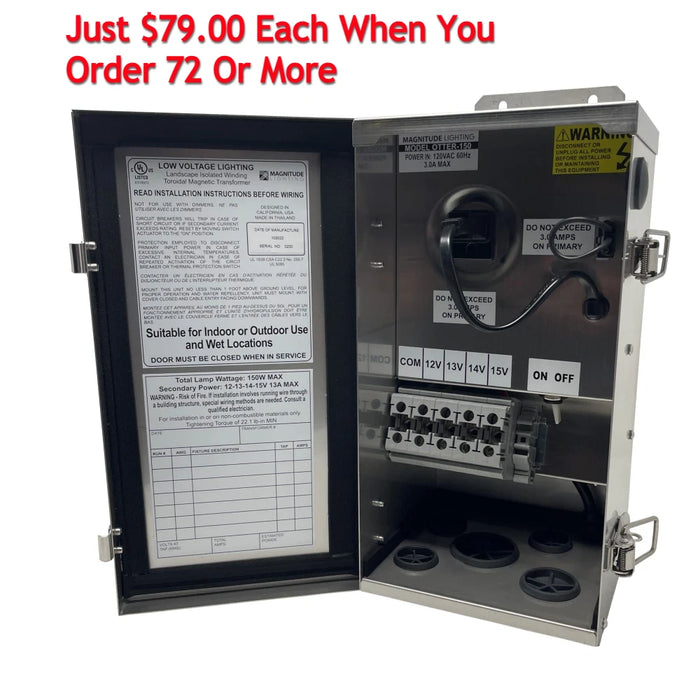 72 Pallet Pack | Landscape Lighting Transformer | 300W | 12/13/14/15VAC Output | Stainless Steel Housing | IP65 Rated