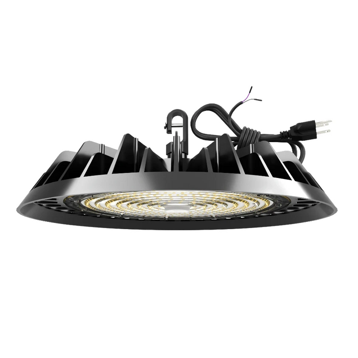 13 in. Round UFO LED High Bay | 150W |  Lumens | 5000K | 70+ CRI | 120-277V | IP65 | Black Finish | hook, 6' cord & plug | PC reflector