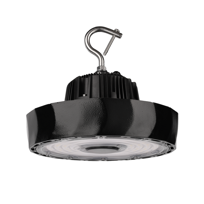 12 in. Round UFO LED High Bay | 200W | 31,000 Lumens | 5000K | 80+ CRI | 120-277V | IP65 | Black Finish | 5 ft. power cord | Motion Sensor Base