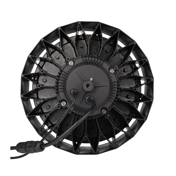 12 in. Round UFO LED High Bay | 200W | 31,000 Lumens | 5000K | 80+ CRI | 120-277V | IP65 | Black Finish | 5 ft. power cord | Motion Sensor Base