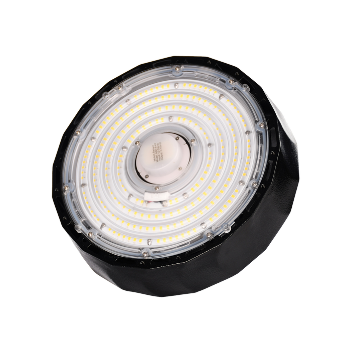 12 in. Round UFO LED High Bay | 200W | 31,000 Lumens | 5000K | 80+ CRI | 120-277V | IP65 | Black Finish | 5 ft. power cord | Motion Sensor Base
