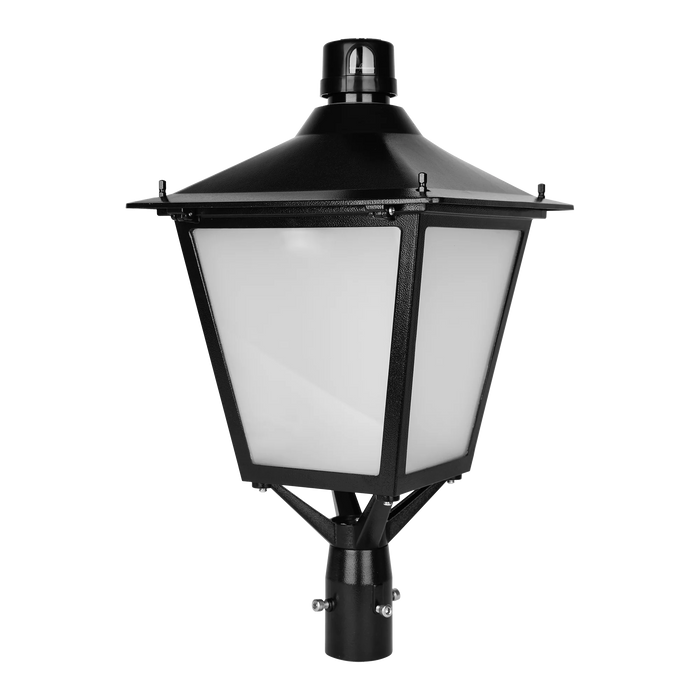 14 in. Post Top LED Lantern Fixture | 120W | 12,000 Lumens | 3000K | 70+ CRI | 120-277V | IP65 | Black Finish | 2-3/8 In. Slip Fitter