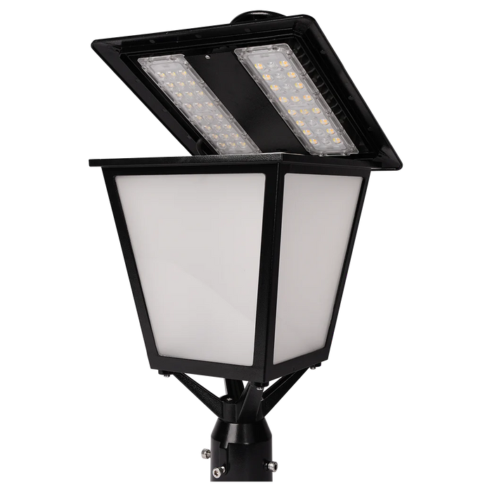 14 in. Post Top LED Lantern Fixture | 120W | 12,000 Lumens | 3000K | 70+ CRI | 120-277V | IP65 | Black Finish | 2-3/8 In. Slip Fitter